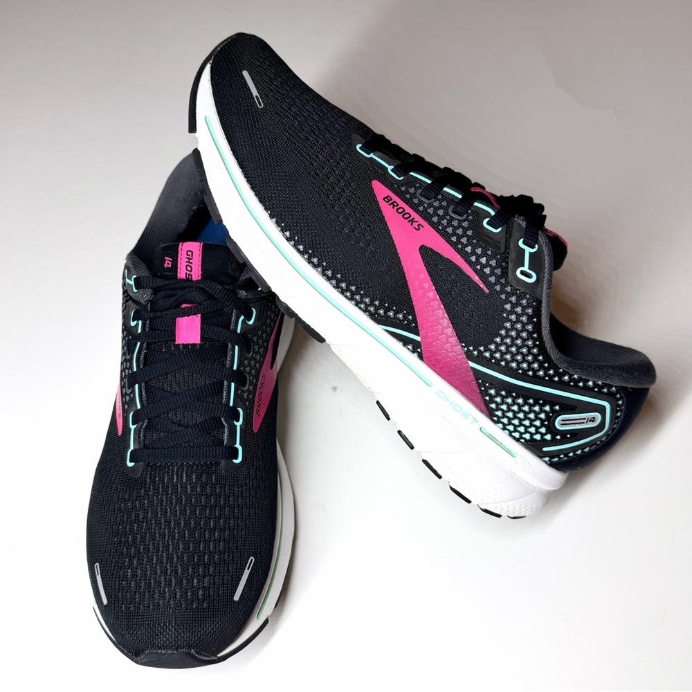 Brooks Women's Black and Pink Running Shoes.